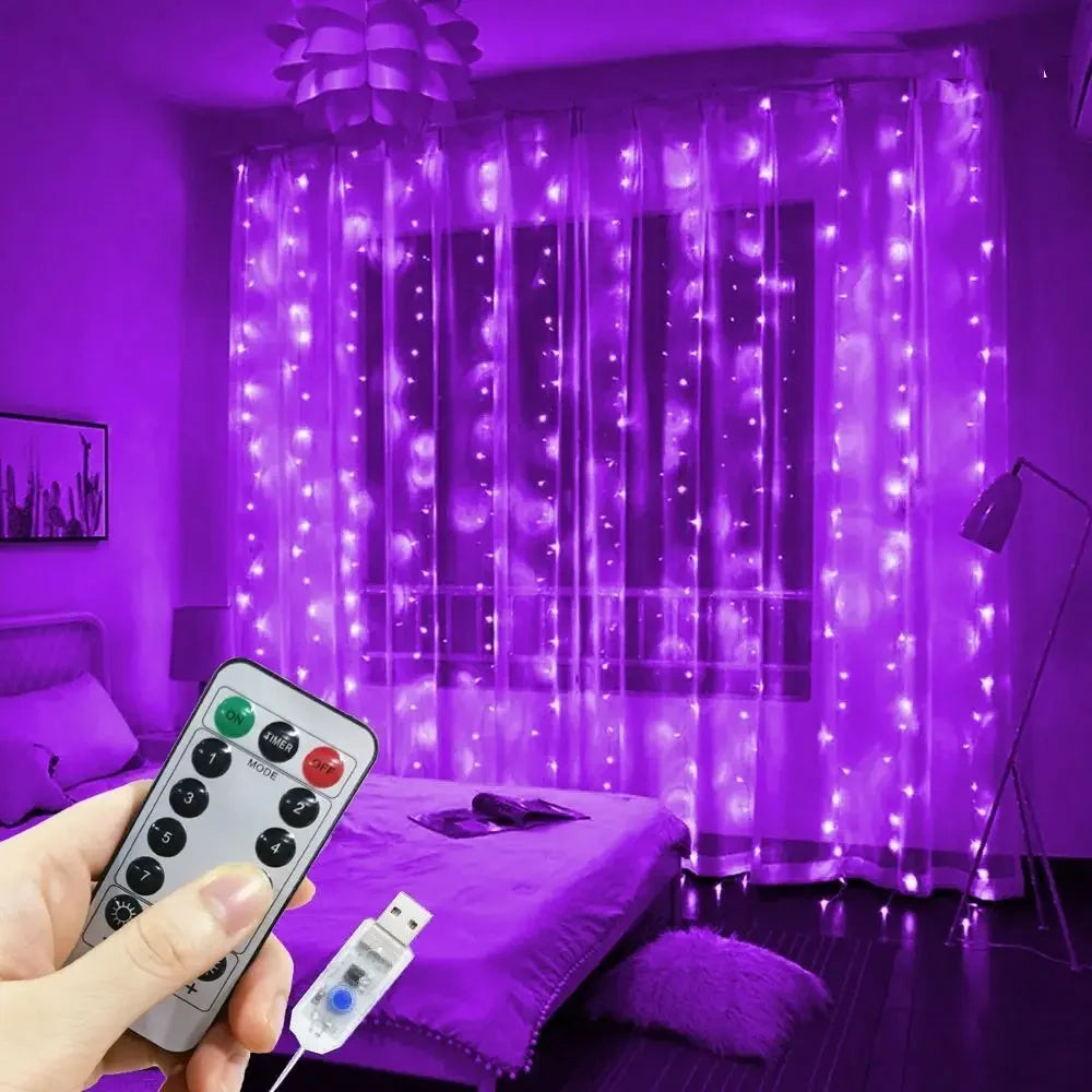 USB LED Curtain String Lights with Remote, 8 Lighting Modes, 3×1M–6×3M Fairy Garland Lights, Warm White, White & Multicolor Christmas Decor for Bedroom, Wedding & Party