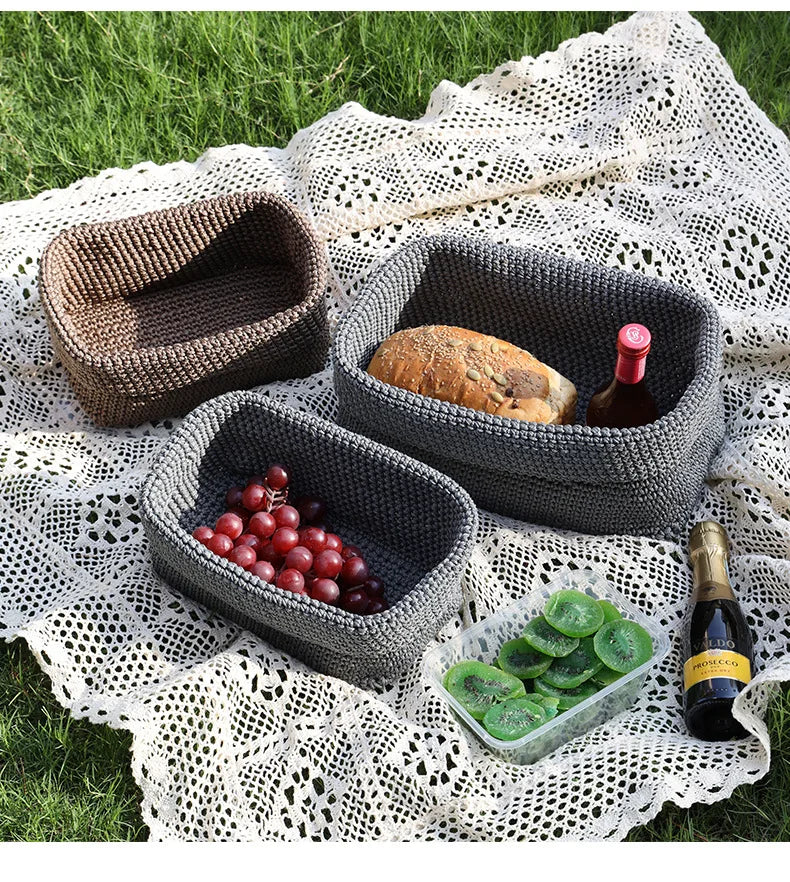 Woven Storage Basket Bins Nordic ice silk thread knitted for Organizing Shelves Decorative hand-woven fabric Baskets for Storage