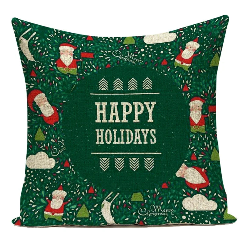 Christmas Pillow Cover 45×45cm & 30×50cm, Merry Christmas Snowman Snowflake Deer Cushion Cover, Beige Cartoon Holiday Decor for Sofa, Bed, Chair & Home