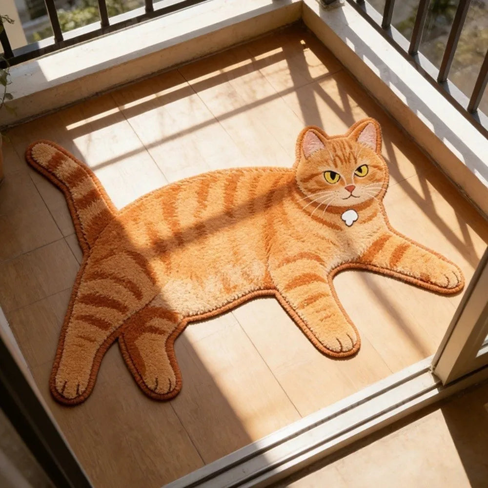Cute Cat Shaped Floor Mat 40×60cm, Soft Crystal Velvet Polyester Rug with Absorbent Non-Slip Backing, Cartoon Cat Carpet for Bathroom, Bedroom, Entryway & Home Decor