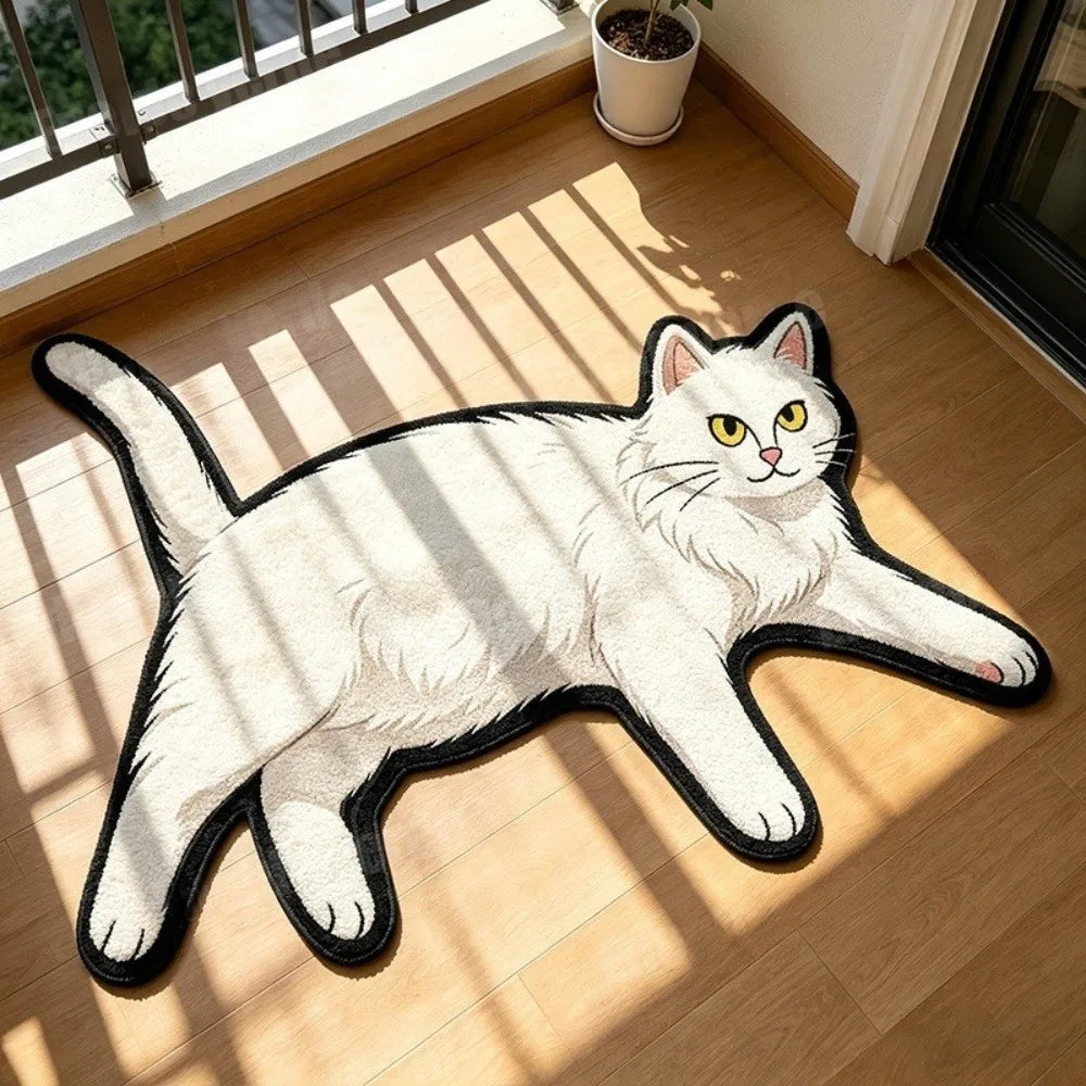 Cute Cat Shaped Floor Mat 40×60cm, Soft Crystal Velvet Polyester Rug with Absorbent Non-Slip Backing, Cartoon Cat Carpet for Bathroom, Bedroom, Entryway & Home Decor