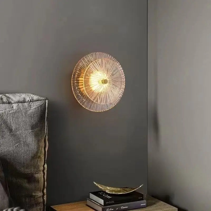 Modern LED Glass Wall Lamp, Up & Down Striped Clear Glass Sconce with 3-Color Lighting, 5W Indoor Wall Light for Bedroom, Dining Room, Hallway, Bathroom & Foyer