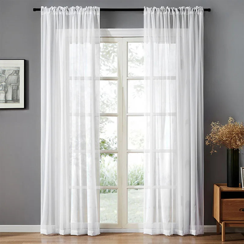 White Sheer Tulle Curtain, 1-Panel Transparent Polyester Window Curtain for Living Room, Bathroom & Door, Classic Home Decor & Photography Backdrop
