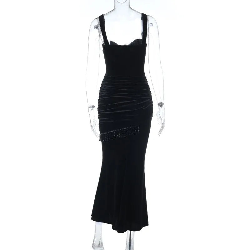 Halloween Cosplay Costume Dark Slimming Trumpet Sleeve Long Dress Gothic Theme Party Role Playing Outfits for Adult Women