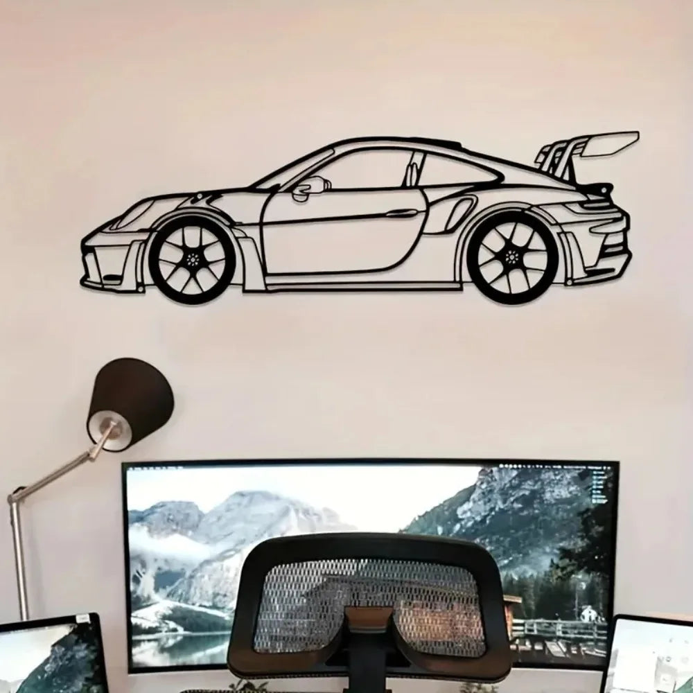 1pc 911 Sports Car Silhouette Metal Wall Art – Contemporary Design for Automobile Enthusiasts
