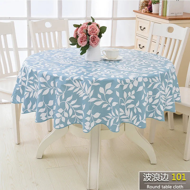 Round Floral PVC Tablecloth, Waterproof & Oilproof Pastoral Table Cover with Soft Velvet-Style Backing, Easy-Clean Kitchen Dining Table Decor for Wedding, Party & Outdoor Use