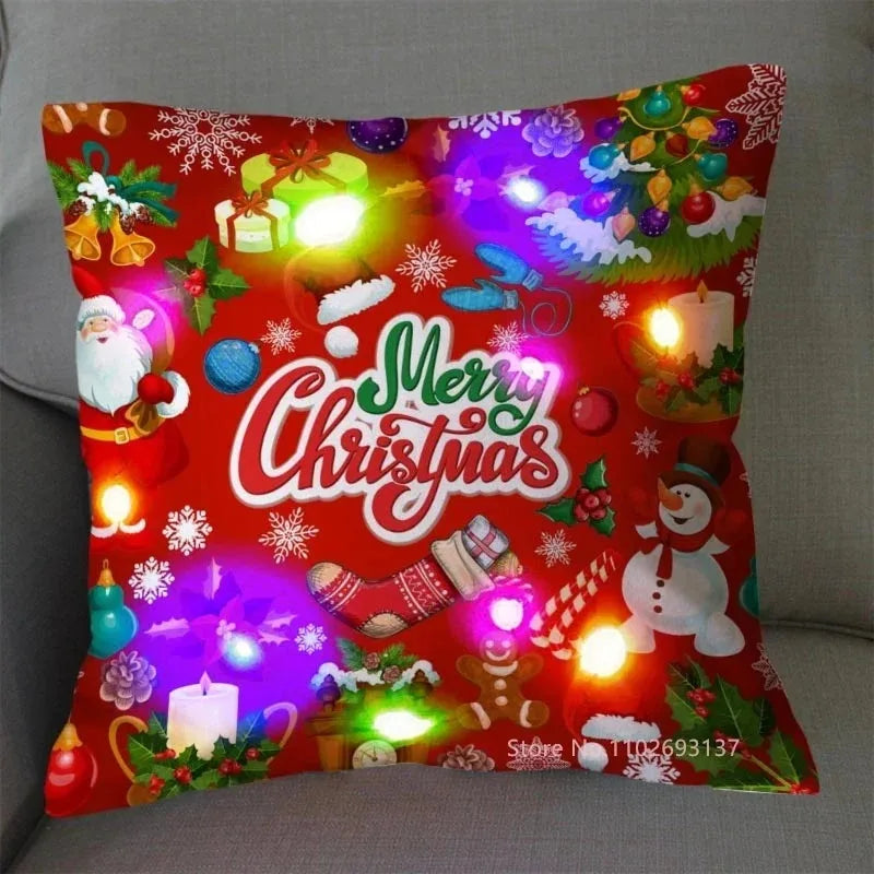 Christmas LED Pillow Cover 45×45cm, Festive Light-Up Polyester Cushion Case with One-Sided Print, Xmas Throw Pillowcase for Bedroom, Sofa & Party Decor