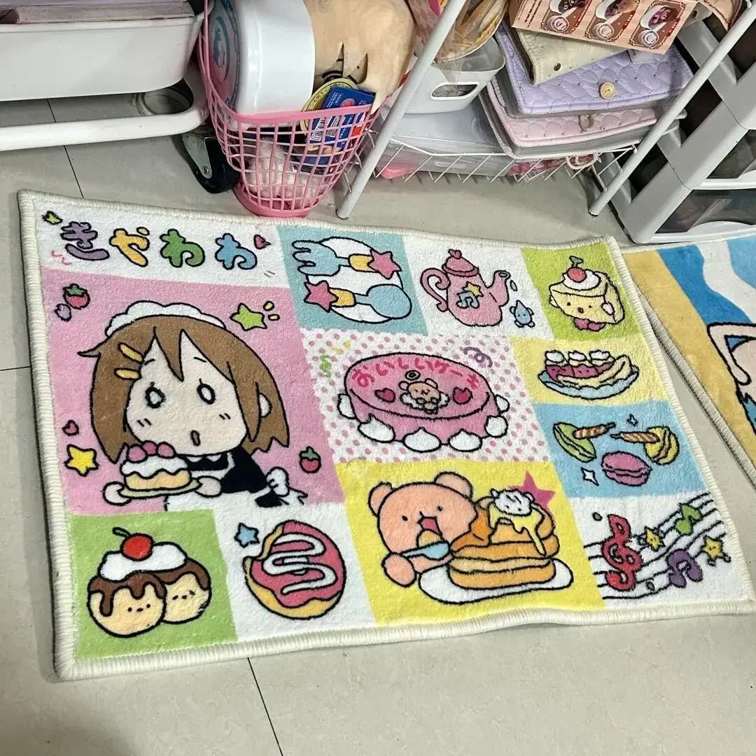 Japanese-Style Cartoon Door Mat, Soft Absorbent 100% Polyester Floor Rug with Anti-Slip Backing, Dirt-Resistant Entrance Carpet for Hallway, Bedroom & Home Decor