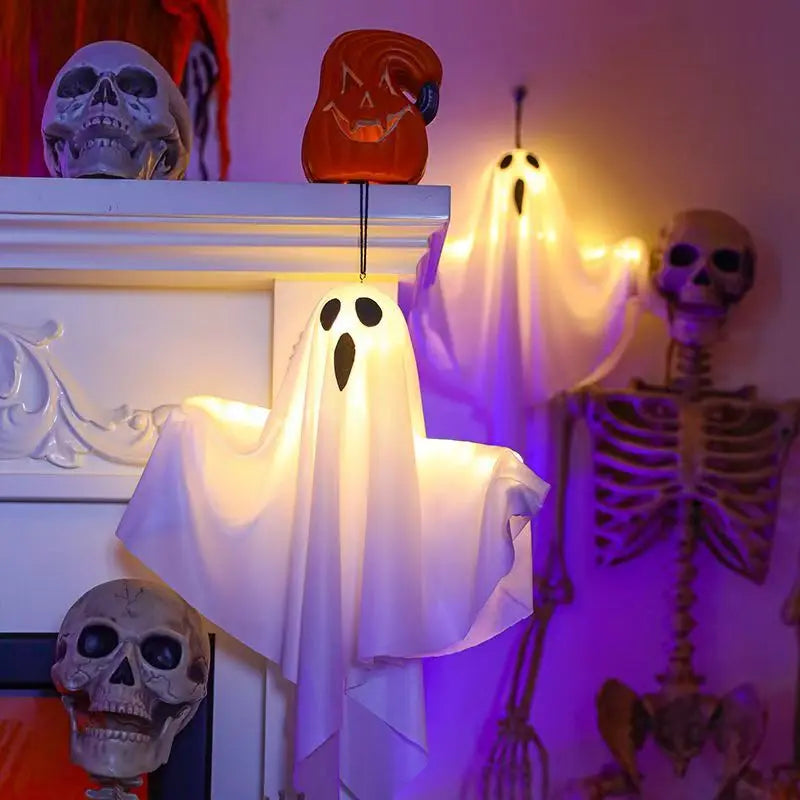 New LED Glow Ghost Party Halloween Decoration for Home Indoor Outdoor Haunted House Bar Hanging Horror Props with Lights