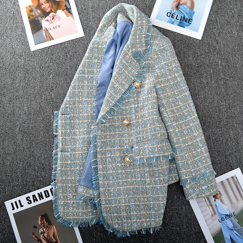 Large Size Women's Tweed Suit 2025 Spring Autumn Long Sleeve Vintage
