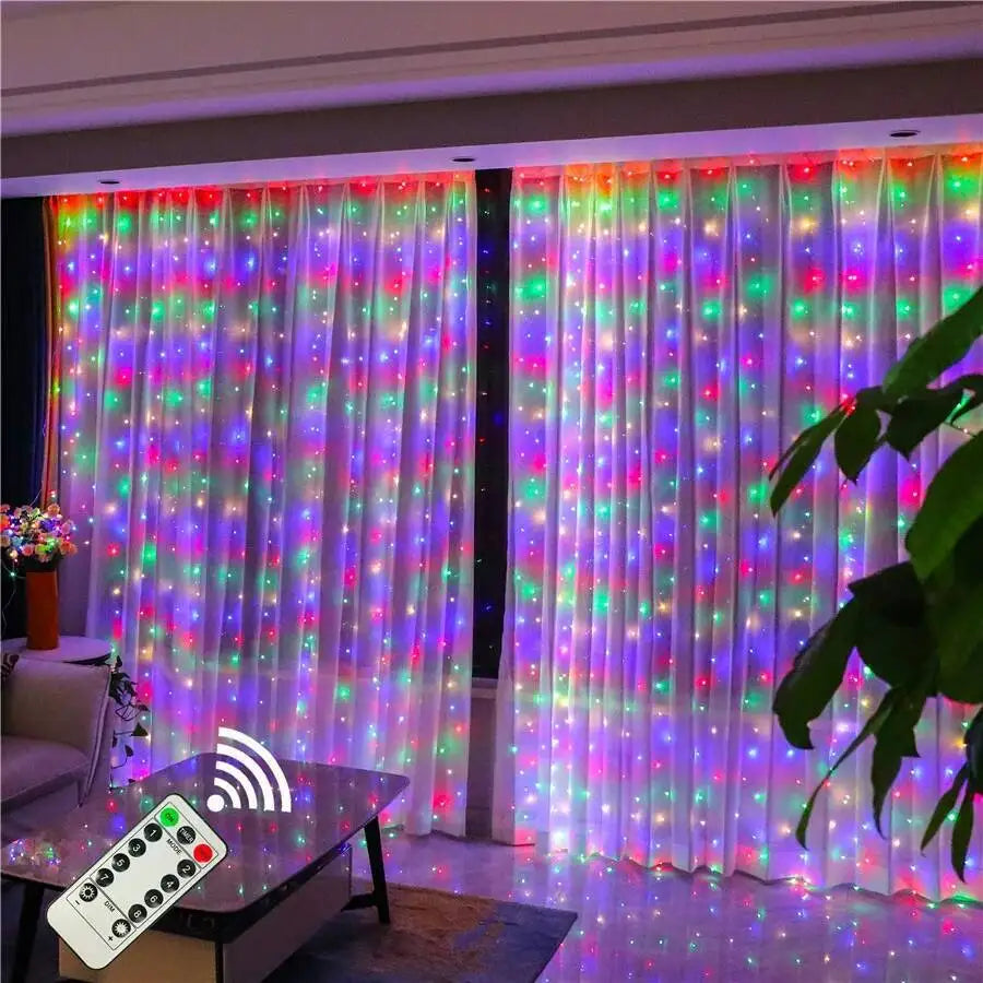Christmas Curtain LED String Lights with Remote Control, 8 Modes USB Fairy Lights in Warm White, White & Multicolor, 1–3m Drop for Wedding, Bedroom, Party & Holiday Decor