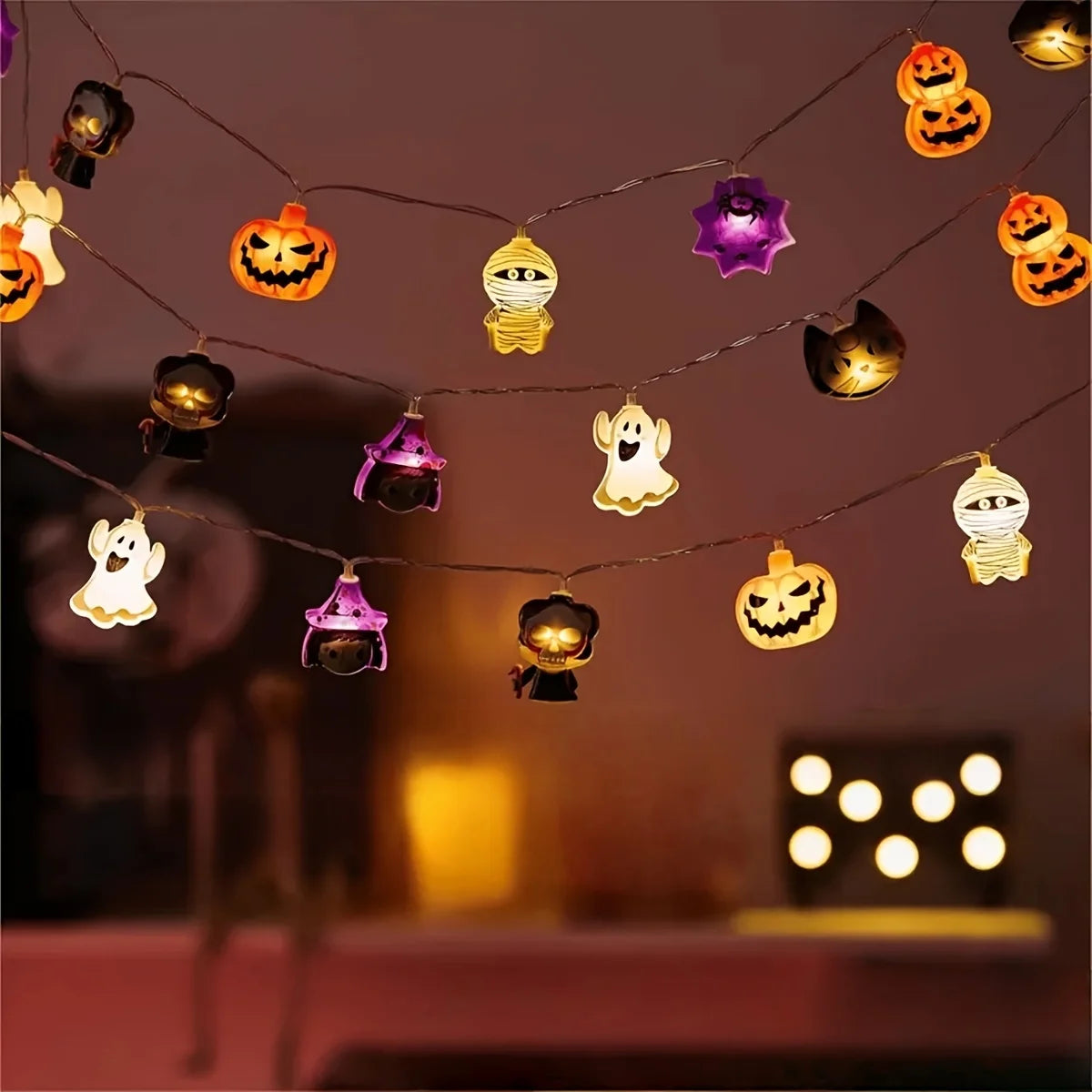 Halloween LED String Lights, Spooky Cartoon Fairy Lights for Kids’ Room, Wall & Indoor Decor, Battery-Powered Holiday Lights for Halloween Parties