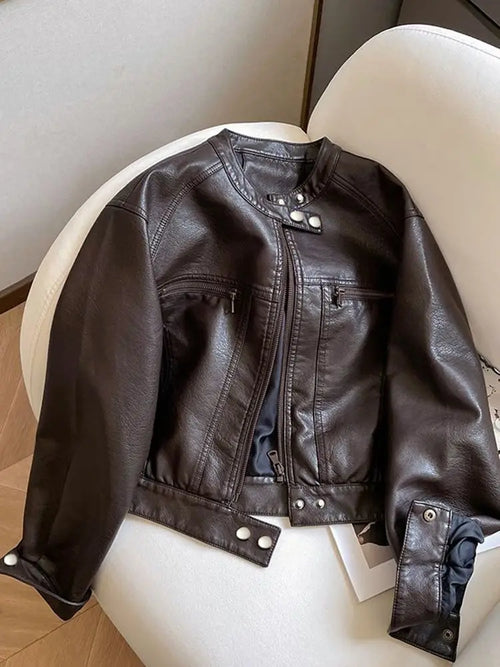 American Locomotive Clothing Short PU Leather Jacket Women's 2026
