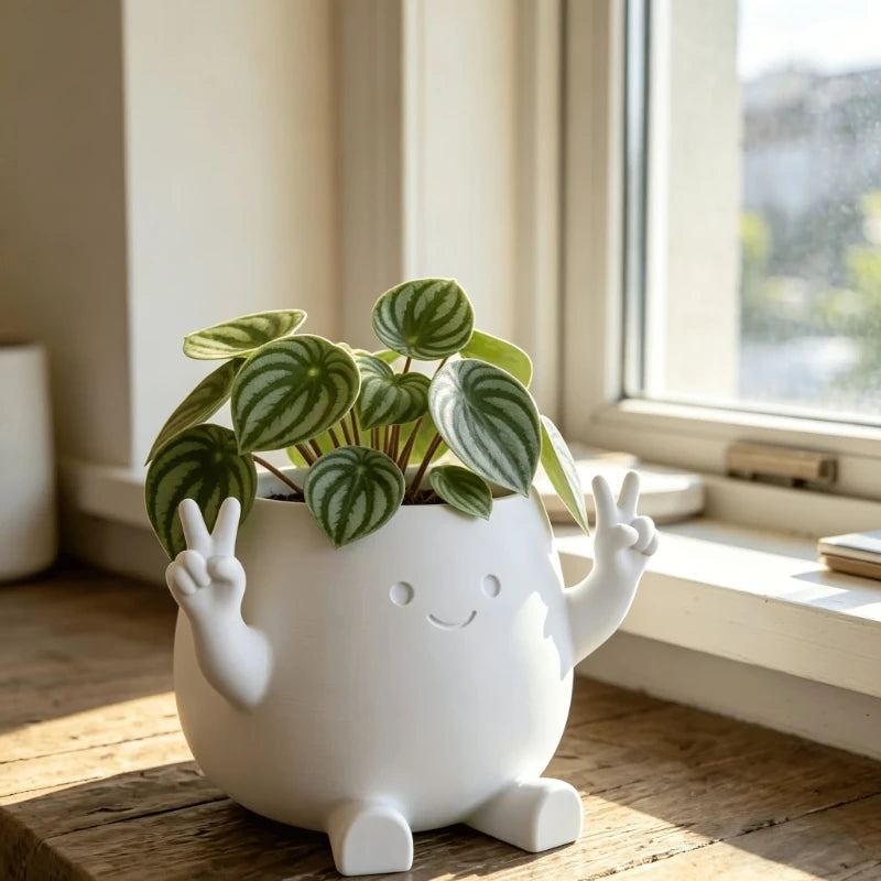 Cute Cartoon Hand Gesture Flower Pot, Character Desktop Planter & Pen Holder, Plastic Succulent Plant Pot for Pennywort, Small Green Plants, Home, Office & Desk Decor