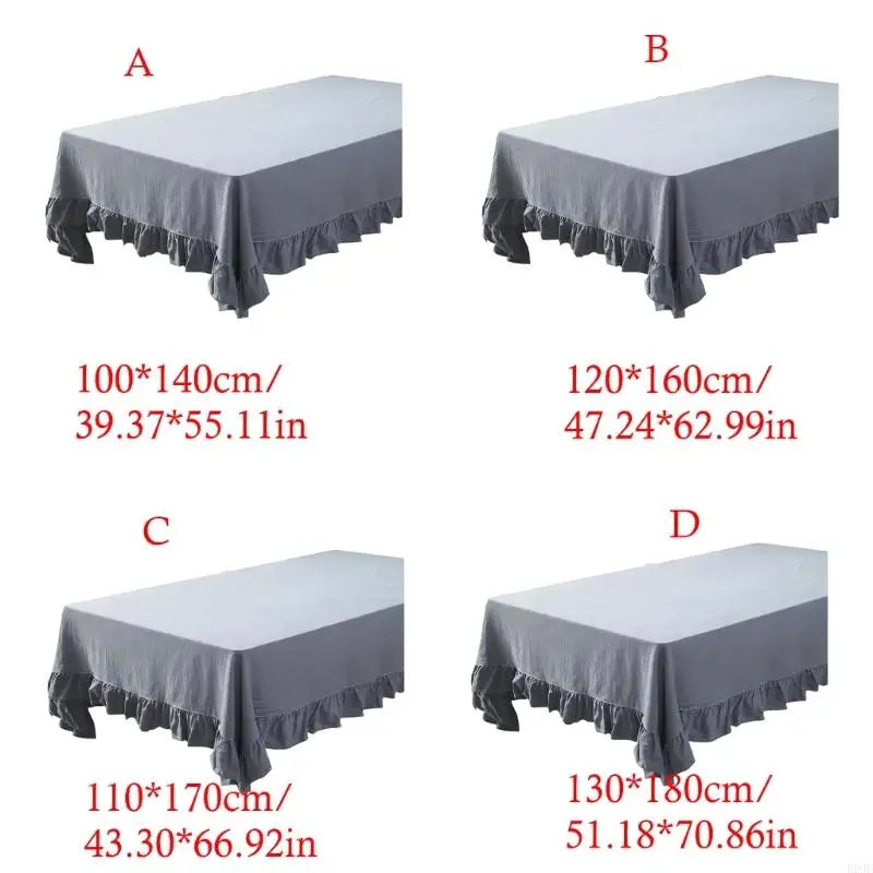 Ruffled Cotton Tablecloth, Nordic Farmhouse Rectangle Table Cover with Elegant Frilled Edge, Reusable Washable Dining Table Linen for Kitchen, Home & Holiday Decor