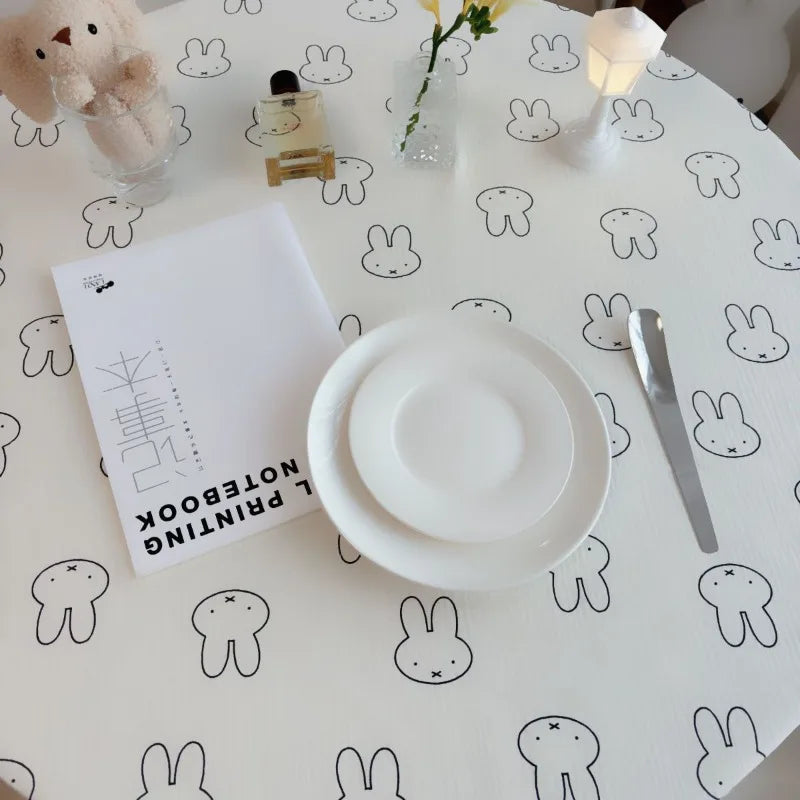 Miffy Cute Cartoon Table Cover, Kawaii Bunny Polyester Desk Mat & Photo Backdrop for Dormitory, Bedroom, Bedside Table, Study Desk & Teen Room Decor