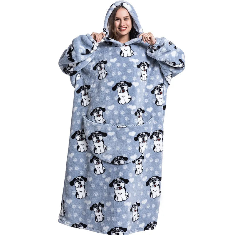Women's Plush Blanket,Men's Warm And Thick Hooded Adult Cosplay Cute Cartoon Tv Blanket Bodysuit Extra Long Home Wear Pajamas