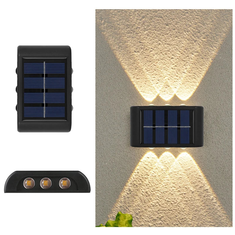 6-LED Solar Wall Lights, Up & Down Outdoor Garden Lights with Automatic Light Control, Warm White/White ABS+PC Solar Lamps for Yard, Balcony, Patio & Terrace Decor