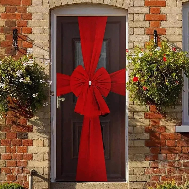 Christmas Door Bow Garland with Red Extra Large Bow & Mesh Ribbon, 60×80cm Holiday Front Door Decoration with Acrylic Diamond Details for Wedding, Party & New Year Decor