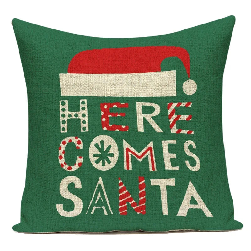 Christmas Pillow Cover 45×45cm & 30×50cm, Merry Christmas Snowman Snowflake Deer Cushion Cover, Beige Cartoon Holiday Decor for Sofa, Bed, Chair & Home