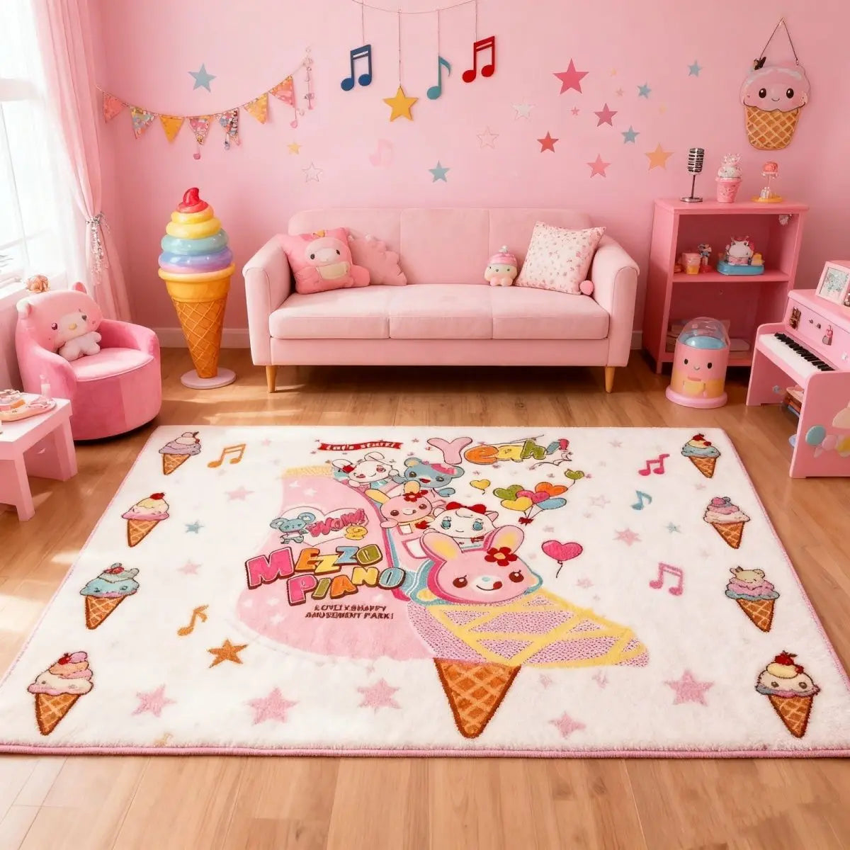 Japanese Cartoon Plush Bedside Rug, Soft Polyester Floor Mat for Bedroom, Living Room, Sofa & Coffee Table, Cute All-Season Home Decor Carpet