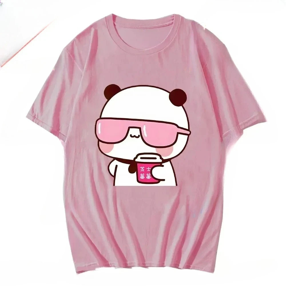 Couple Tee  Is Watching Movies and Milk Tea with Women T-shirt Cartoon Cute Graphic Tees for Ladies   Unisex Tops