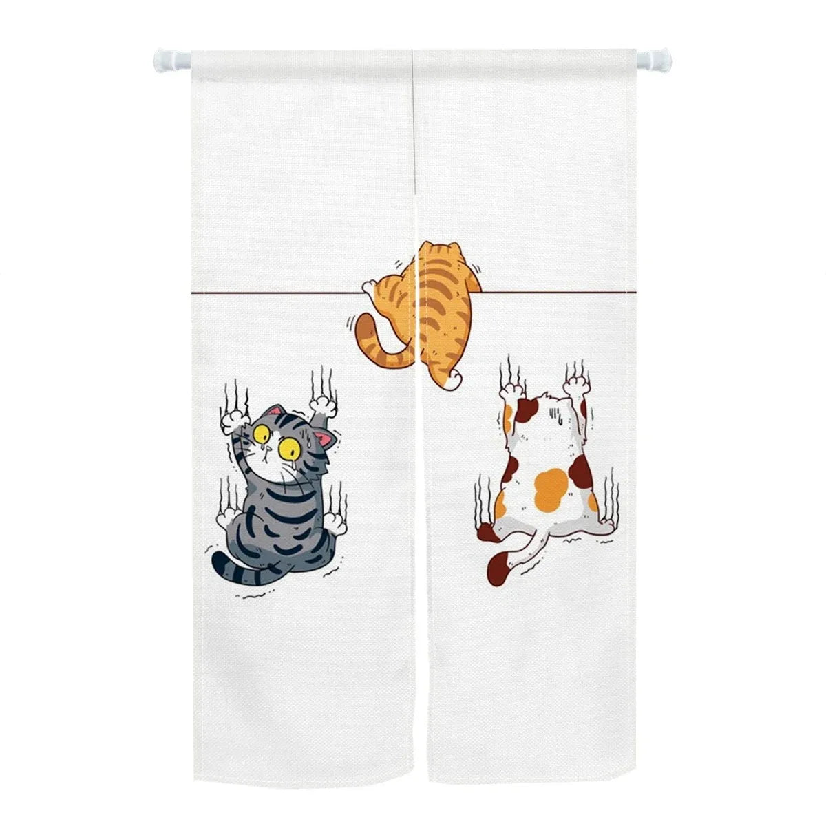 Cute Cat Door Curtain, Cartoon Printed Short Door Curtain for Kitchen & Dining Room, 1-Panel Polyester Room Divider for Home, Cafe & Office Decor