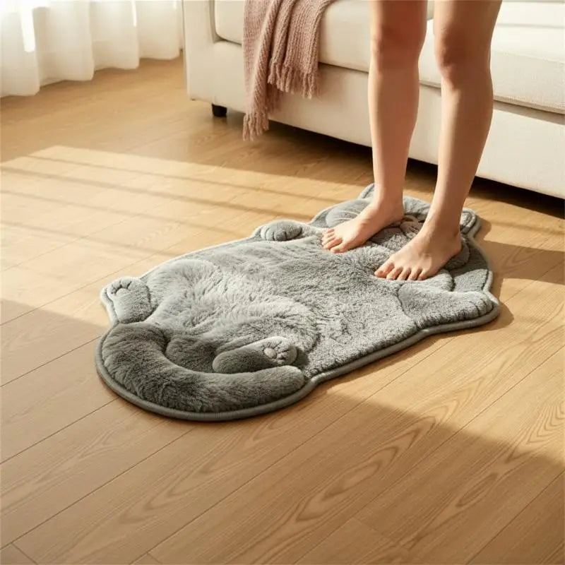 Cat-Shaped Area Rug, Cute Cartoon Crystal Velvet Floor Mat with Suede Backing, Soft Absorbent Decorative Carpet for Bedroom, Living Room, Kids’ Room & Entryway