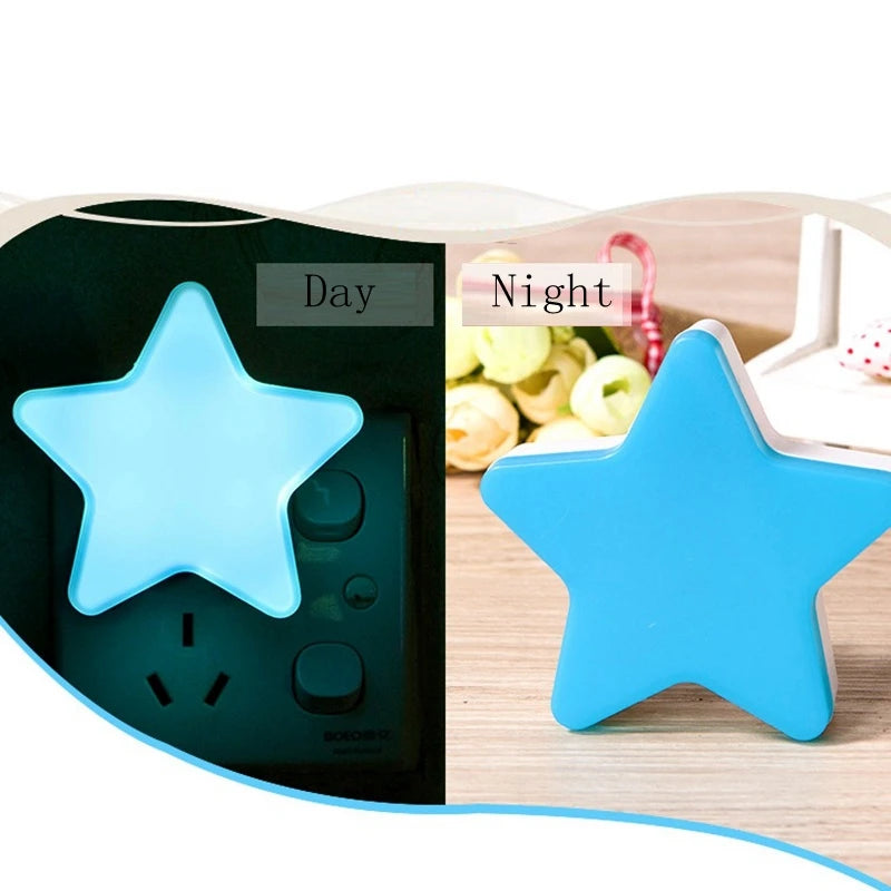LED Star Night Light, Plug-In Bedside Lamp with 4 LED Beads, 360° Light, White Blue Red & Yellow Glow for Bedroom, Baby Room, Living Room & Holiday Decor