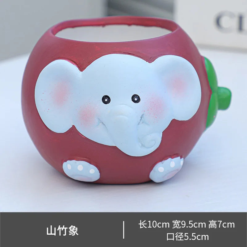 Cute Animal Ceramic Flower Pot, Creative Succulent Planter & Pen Holder, Adorable Desktop Plant Pot for Home, Office, Bedroom, Party & Table Decor