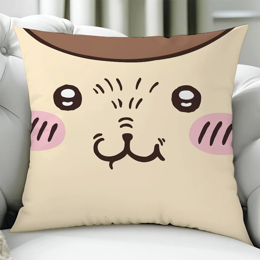 Chiikawa Cute Cartoon Cushion Cover – Double-Sided Printed Zipper Pillowcase, Soft Polyester Decorative Cover for Sofa, Bed & Car