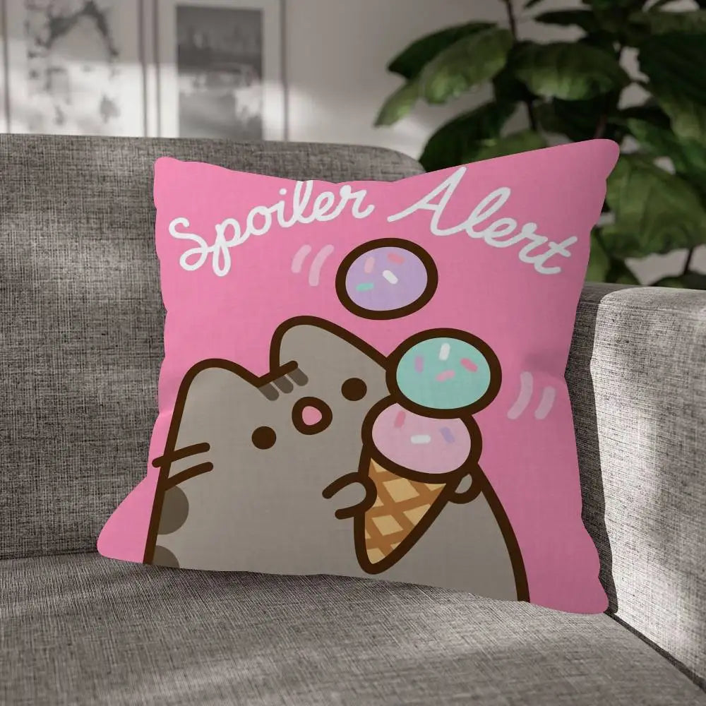 Pusheen Cartoon Cushion Cover, Cute Anime Printed Polyester Pillowcase, Decorative Throw Pillow Cover for Sofa, Bed, Bedroom, Kids’ Room & Home Decor