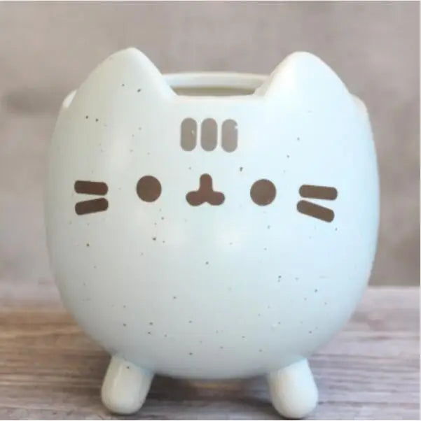 Cute Cat Succulent Pot with Drainage Hole, Small Ceramic Flower Planter, Animal Desktop Flowerpot for Home, Office, Garden, Bonsai & Gift Decor