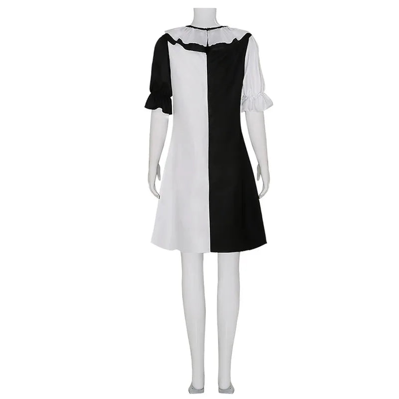 Halloween Black White Clown Couple Costume, Cosplay Role Play Jumpsuit & Dress for Party Carnival
