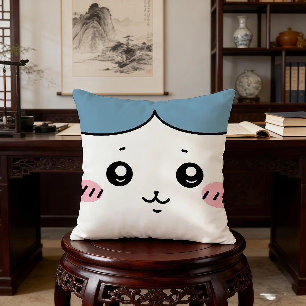 Chiikawa Cute Cartoon Cushion Cover – Double-Sided Printed Zipper Pillowcase, Soft Polyester Decorative Cover for Sofa, Bed & Car