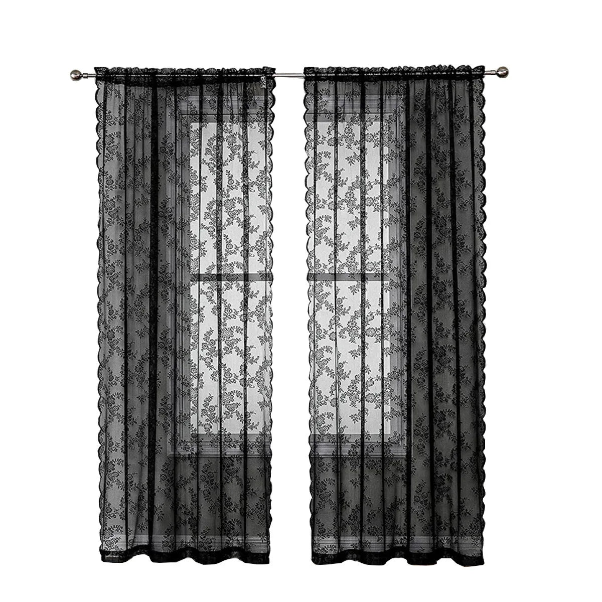 Floral Lace Curtains 1–2 Panels, Botanical Embroidered Semi-Sheer Window Curtains with Scalloped Edge, Vintage Romantic Decor for Living Room, Bedroom & Bay Window
