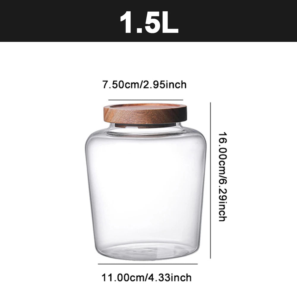 Kitchen Storage Bottles Jar Glass Airtight Canister Grains Tea Coffee Beans Grains Candy Jars Wood Lid Containers Food Container