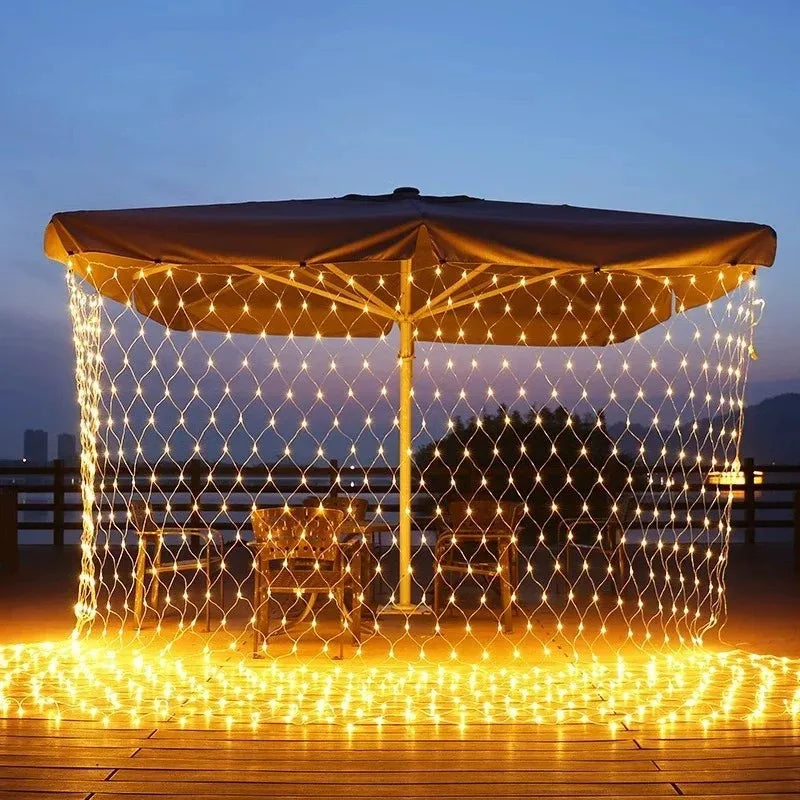 LED Net String Lights 1.5×1.5M–3×3M, 8 Lighting Modes Mesh Curtain Lights, White Warm White & Multicolor Christmas Lights for Wedding, Party, Halloween & New Year Decor