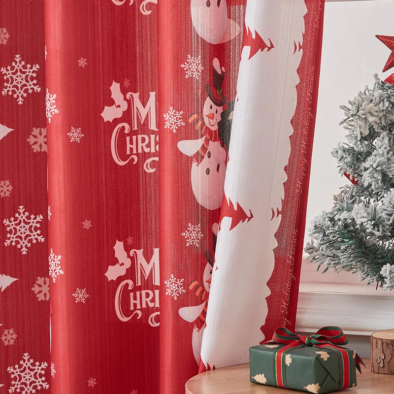 Christmas Theme Curtains for Living Room & Bedroom, Modern Polyester Window Drapes with Festive Design, 70–90% Shading Curtain Panel for Dining Room & Home Decor