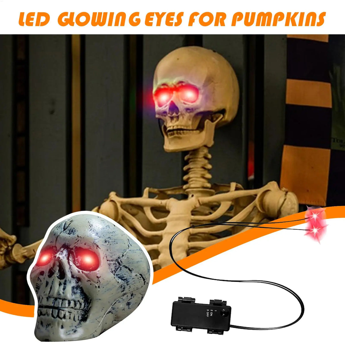 Halloween Props lights LED Spooky Props Decorations for Skeleton Pumpkins Tombstones Glowing Eye Lights With Timer, only lights