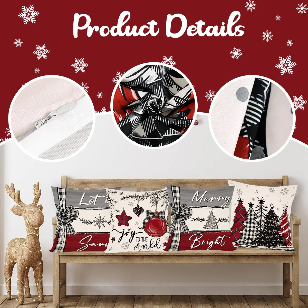 Merry Christmas Decorative Pillow Cover, Festive Throw Pillowcase for Bedroom, Sofa & Living Room, Holiday Cushion Cover for Christmas Home Decor