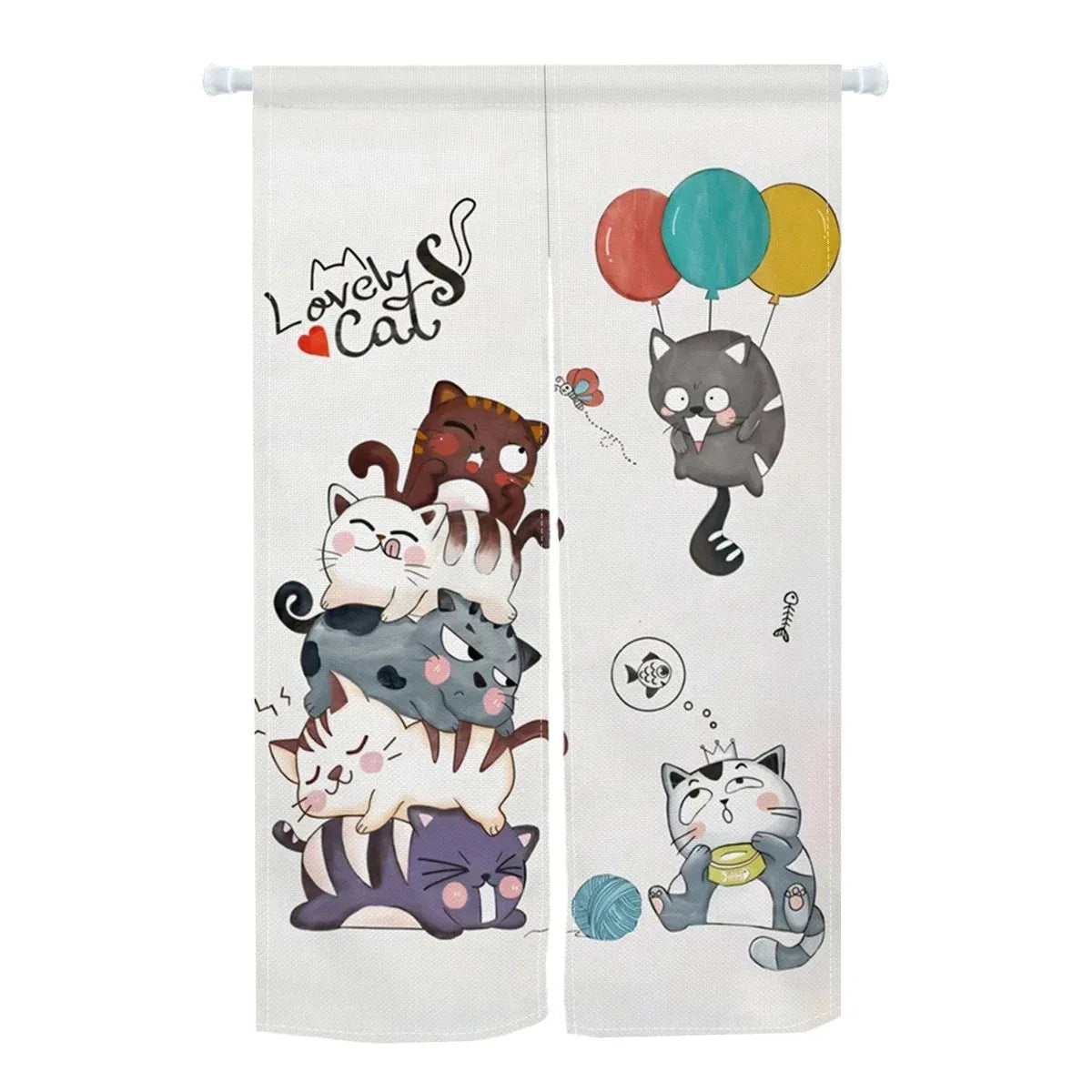 Cute Cat Door Curtain, Cartoon Printed Short Door Curtain for Kitchen & Dining Room, 1-Panel Polyester Room Divider for Home, Cafe & Office Decor