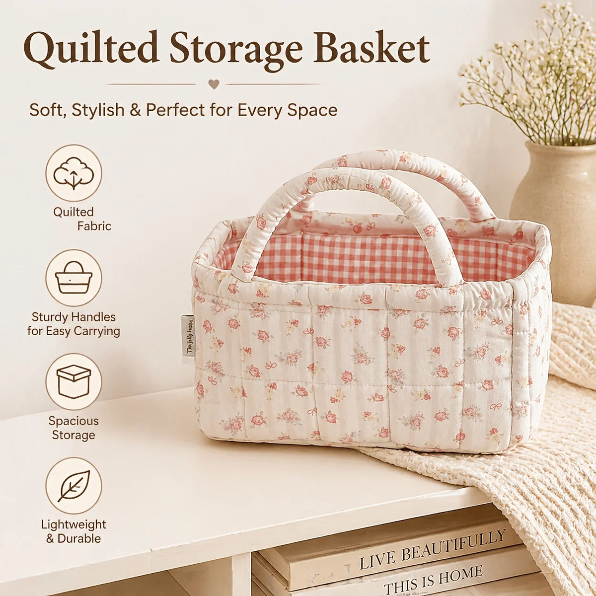 Floral Fabric Storage Basket INS Korean Style Portable Handheld Organizer Cute Pretty Desktop Storage Bin for Girls Sundries