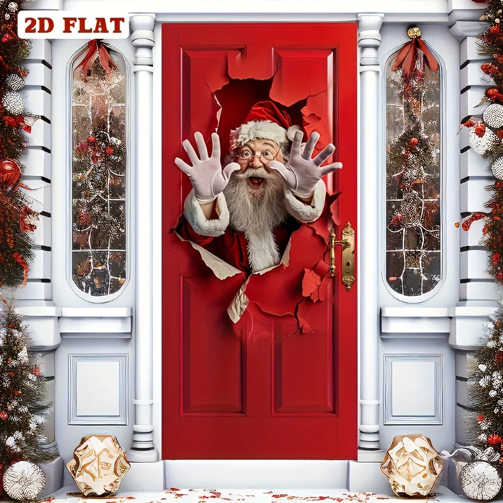 Christmas Door Hanging Banner, 2D Santa Claus Polyester Backdrop with Fun Christmas Designs, Festive Party Wall Decor for Home, Garden, Entryway & Holiday Celebrations