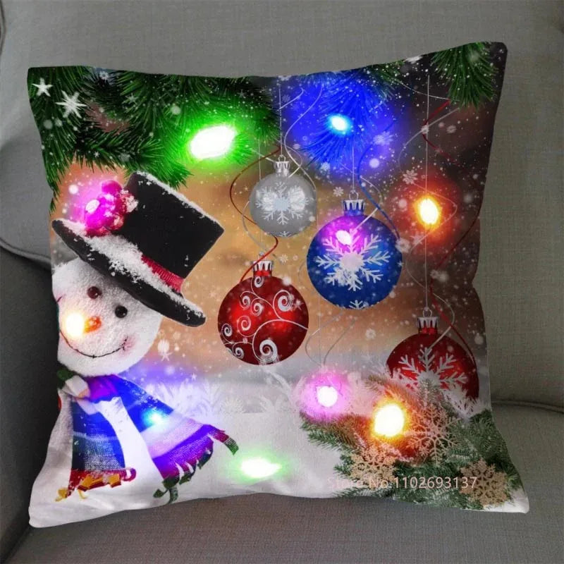 Christmas LED Pillow Cover 45×45cm, Festive Light-Up Polyester Cushion Case with One-Sided Print, Xmas Throw Pillowcase for Bedroom, Sofa & Party Decor