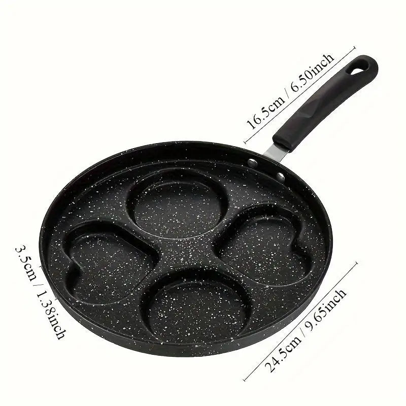 1-Piece Stainless Steel & Aluminum Nonstick Skillet – Multi-Section Breakfast Frying Pan with Black Finish, 25 × 25cm