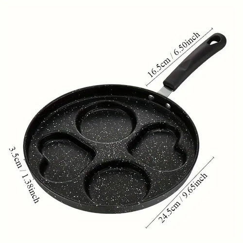 1-Piece Stainless Steel & Aluminum Nonstick Skillet – Multi-Section Breakfast Frying Pan with Black Finish, 25 × 25cm