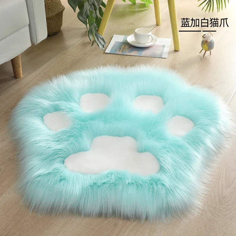 Cat Paw Plush Rug 60×60cm, Soft Flocked Acrylic Floor Mat with Suede Backing, Cute Animal Carpet for Bedroom, Sofa, Seat Cover & Home Decor