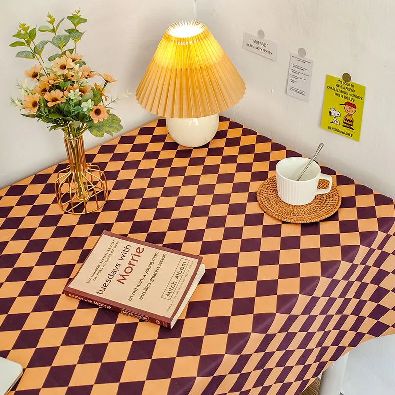 Waterproof Oil-Proof Table Cover – Plaid & Wavy Pattern PEVA-Style Plastic Tablecloth for Dining, Party, BBQ & Outdoor Use