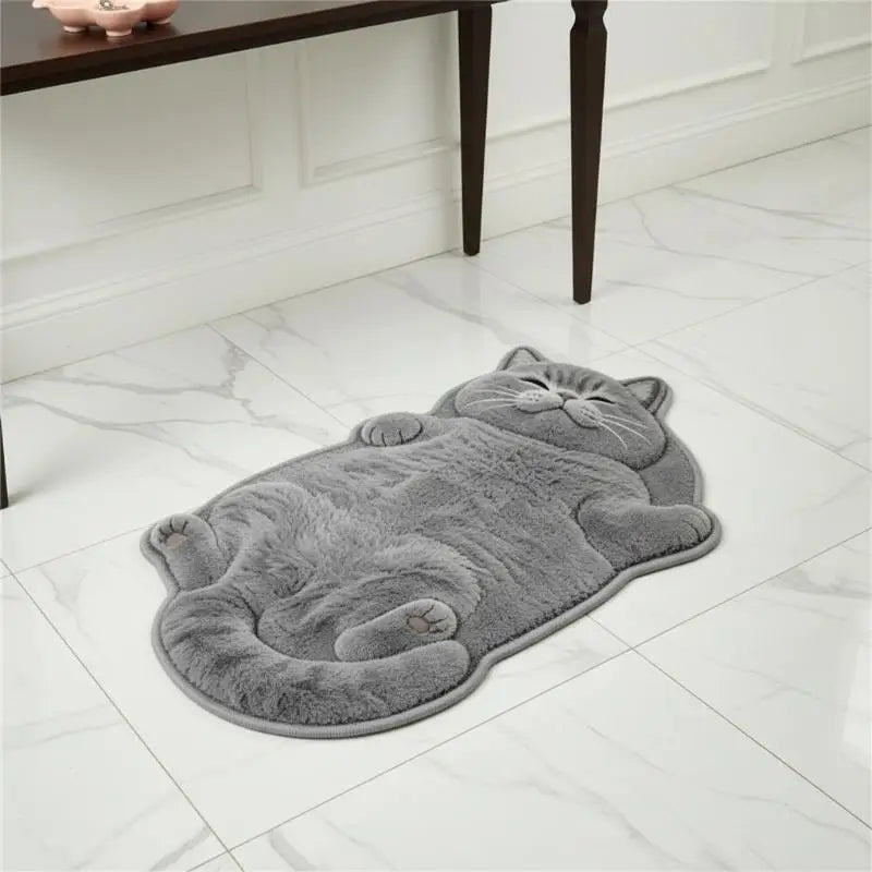 Cat-Shaped Area Rug, Cute Cartoon Crystal Velvet Floor Mat with Suede Backing, Soft Absorbent Decorative Carpet for Bedroom, Living Room, Kids’ Room & Entryway